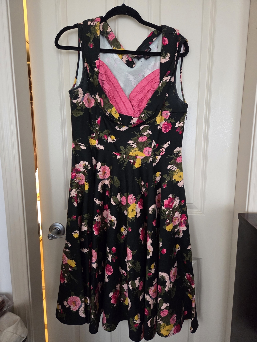 Trashy Diva Black Floral Midi Dress with Pink & Yellow Accents